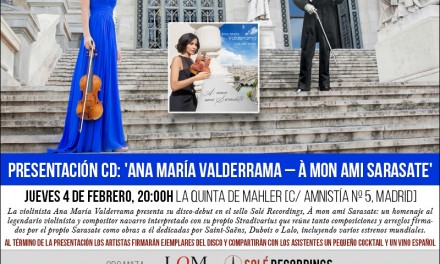 La violinista Ana María Valderrama presentará su disco: À mon ami Sarasate