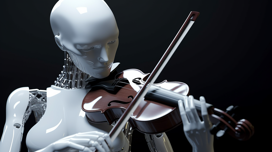 Robot violinista por midjourney